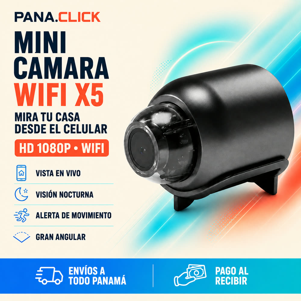 Mini cámara WiFi PanaClick con HD 1080P, visión nocturna y gran angular de 140°